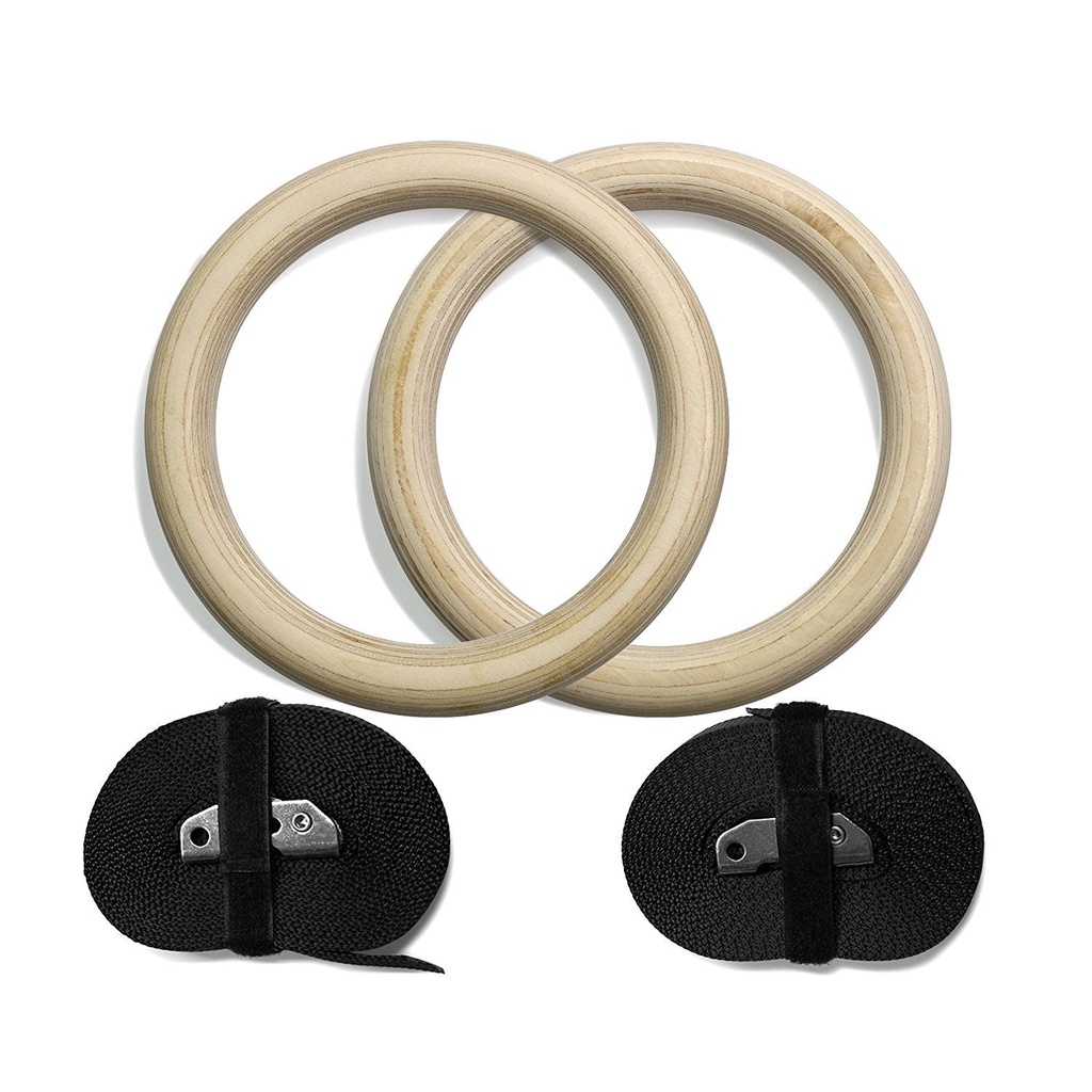 Vòng Treo Gỗ vòng 28 mm Gymnastic Rings Tặng Kèm Bộ Băng Quấn Bảo Vệ Cổ Tay MVP Sport
