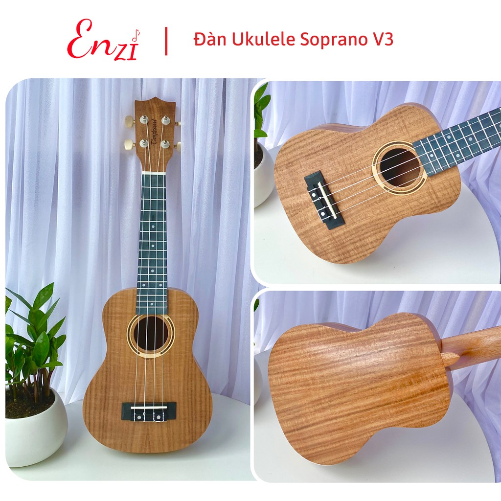 Đàn ukulele soprano gỗ mộc size 21 inch giá rẻ Tặng Giáo Trình phụ kiện Enzi