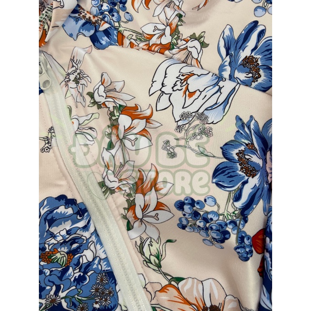 Bikini Đi Biển 1 Mảnh Họa Tiết Hoa Kín Đáo - Đồ Bơi Nữ Dài Tay Che Bụng Liền Thân Kéo Khóa Thời Trang Hàn Quốc -DB- B010