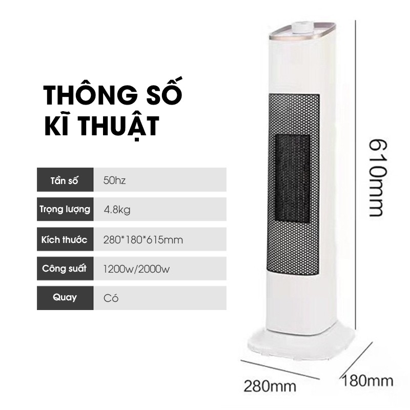 [Mã ELHA22 giảm 5% đơn 300K] Máy Sưởi Ấm Không Điều Khiển Tốc Độ Làm Ấm Nhanh, Có Thể Xoay 120 độ