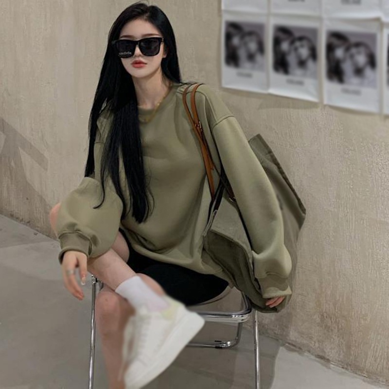 Áo hoodie dài tay màu trơn thời trang nữ tính