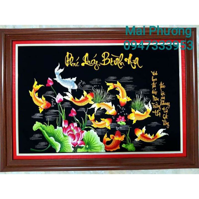 (Tranh thêu sẵn, kích thước 60*80). Bức tranh PHÚ QUÝ BÌNH AN là tranh "ĐÃ THÊU SẴN" về chỉ việc đóng khung.