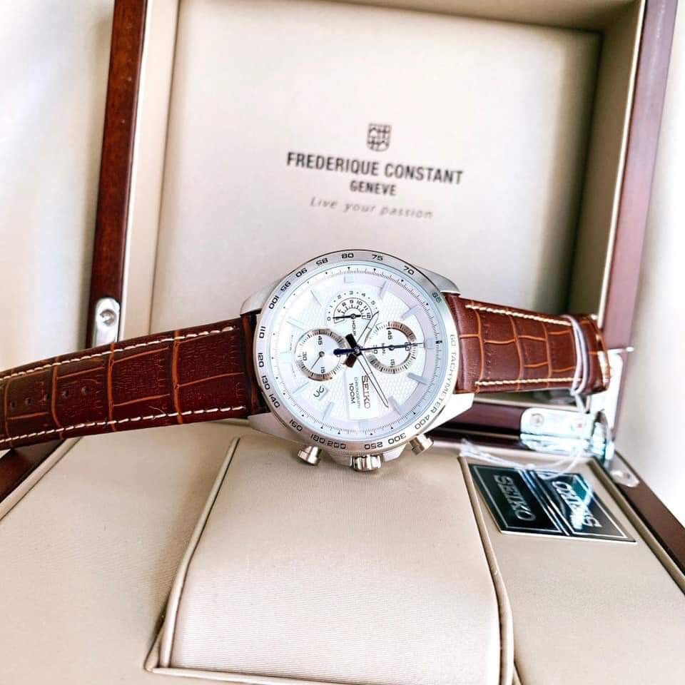 Đồng hồ nam Chronograph Seiko SSB263P1 dây da, mặt kính Hardlex Crystal , chống chầy , chống nước
