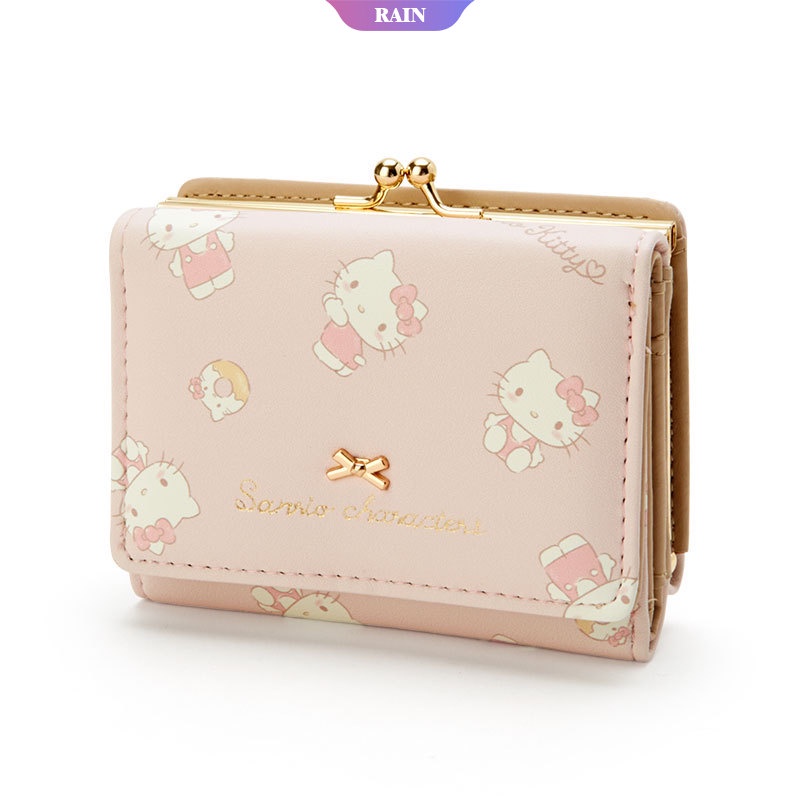 SANRIO Ví Ngắn Đựng Tiền Xu Bằng Da PU Họa Tiết Hoạt Hình My Melody Kuromi Series Hello Kitty Có Khóa Kéo Cho Nữ