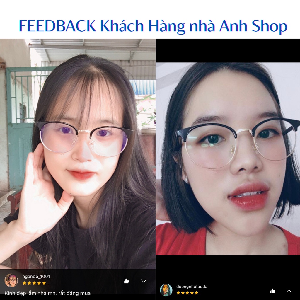 Gọng kính cận tròn nam nữ chất liệu nhựa dẻo kết hợp kim loại nhận cắt tròng cận viễn loạn 6214