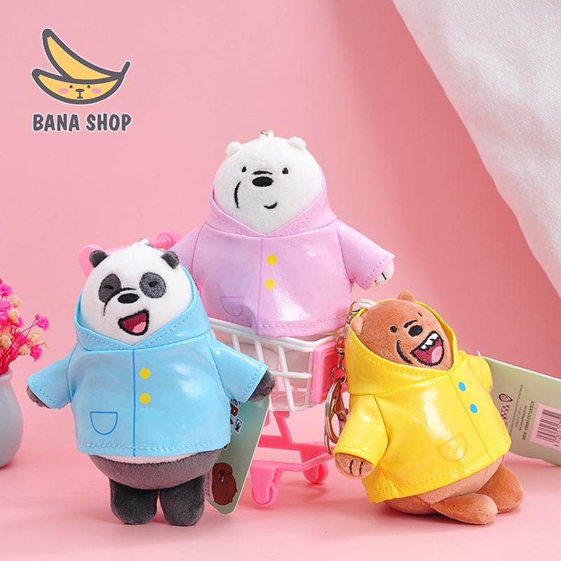 Móc chìa khoá thú bông anh em gấu bare bear mặc áo mưa Chúng tôi đơn giản là gấu