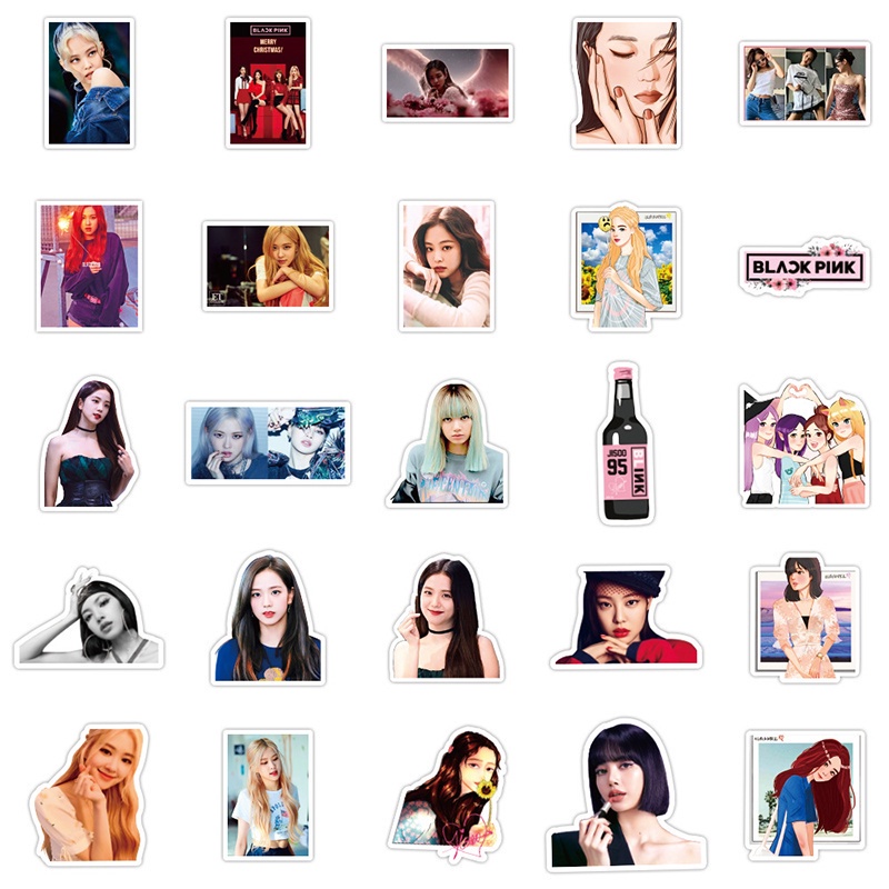 Bộ 50 miếng dán nhóm nhạc kpop Blackpink mặt nhám chống thấm nước trang trí laptop