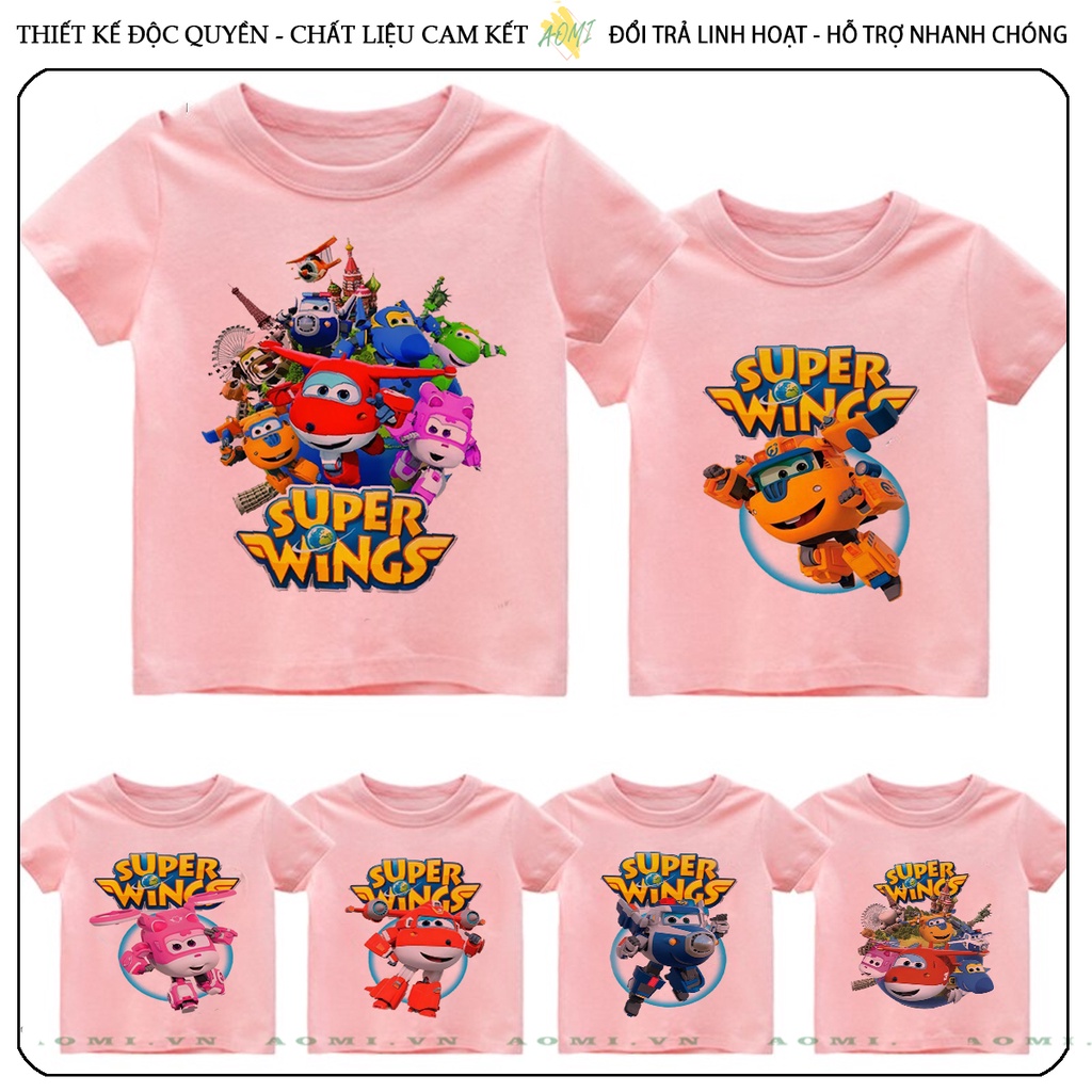 ÁO THUN đội bay supper wing UNISEX PHÔNG HỒNG TAY NGẮN NAM NỮ GIA ĐÌNH CẶP ĐÔI SIZE TRẺ EM BÉ TRAI GÁI AOMIVN