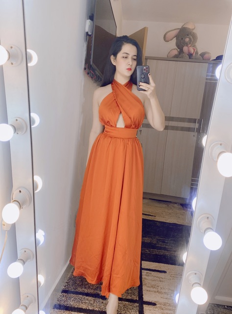 Đầm maxi cột dây chéo