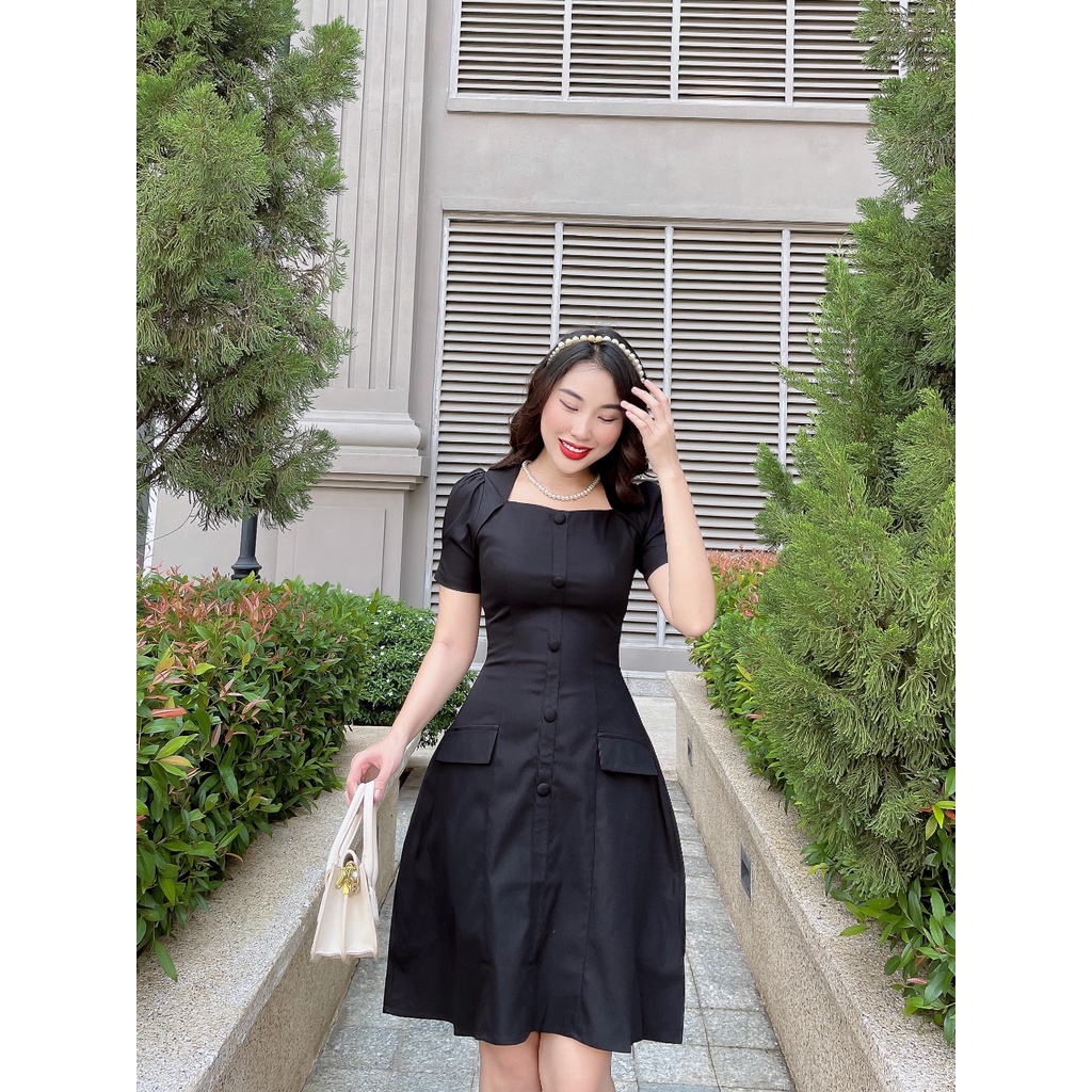 Đầm xòe Meadow dress C586 phối hàng nút tay phồng trẻ trung Cin House