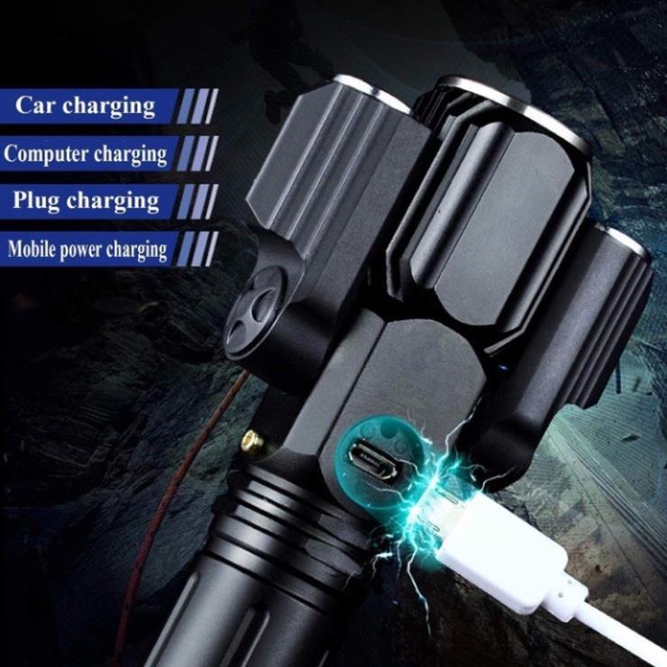 Đèn Pin siêu sáng Cầm Tay 3 Bóng Xoay 360 Độ Siêu Sáng [TẶNG PIN VÀ CỦ SẠC] ( tuyển sỉ )