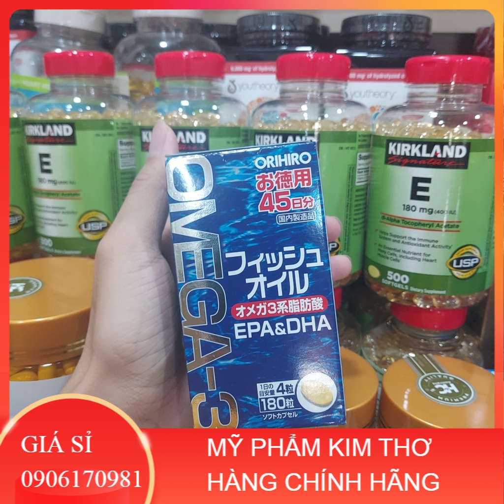 (Chinh hãng auth)Dầu cá Omega 3 Orihiro fish oil, Omega 3 EPA &amp; DHA Orihiro Nhật Bản hộp 180 viên