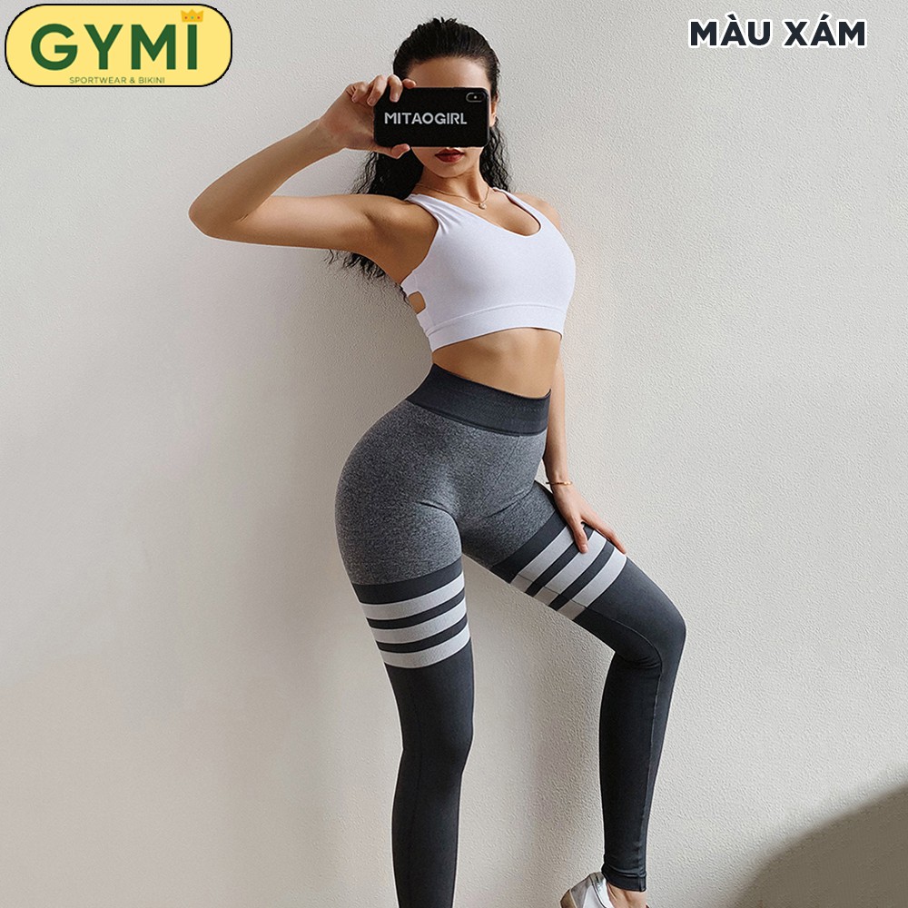 Quần tập gym yoga nữ GYMI QD06 dáng legging dài nâng mông cạp cao màu sắc phối đẹp mắt