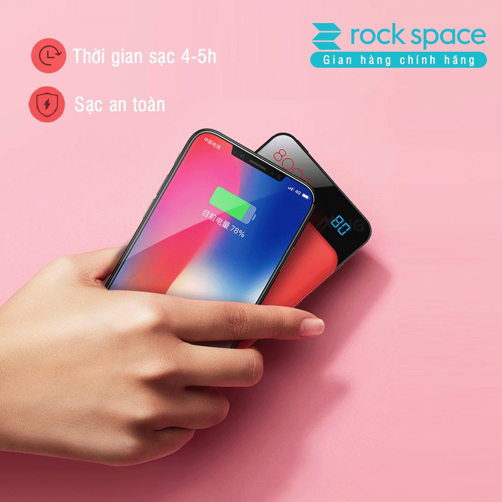 Pin dự phòng kiêm sạc không dây Rock space P39 8000 mAh-  Hàng chính hãng bảo hành 12 tháng lỗi 1 đổi 1