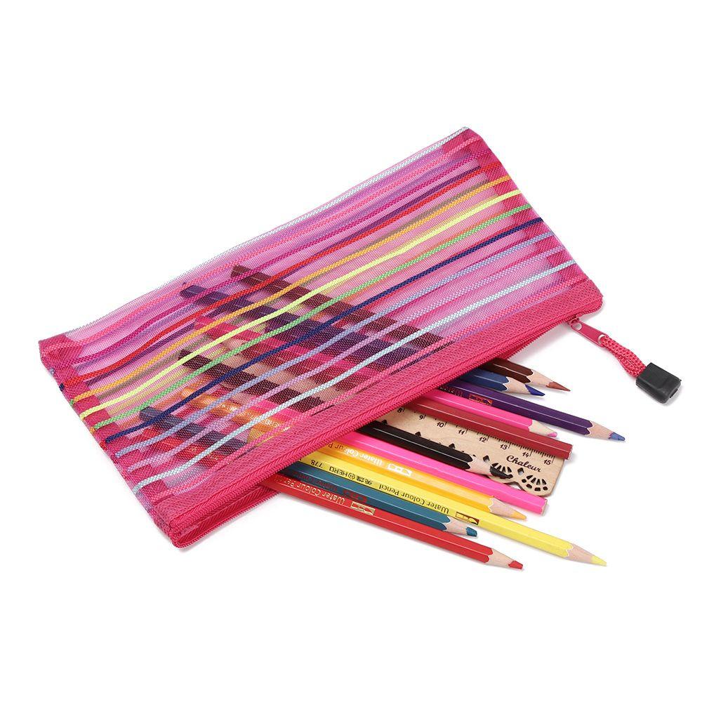 1 Hộp Đựng Bút / Mỹ Phẩm Bằng Nylon Màu Trơn Có Khóa Kéo Tiện Dụng