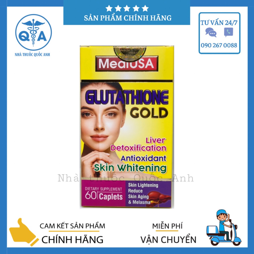 Viên Uống Cải Thiện Sắc Tố Da MediUSA Glutathione Skin Whitening giúp Da Trắng Sáng, Ngăn Ngừa Lão Hóa Lọ 60 viên
