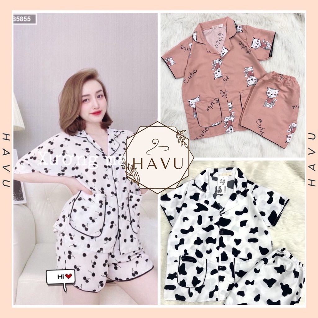 Set pijama cộc đùi túi viền nữ - Bộ đồ ngủ quần short form rộng kèm áo sơ mi cộc tay thiết kế bắt mắt Ulzzang HOT