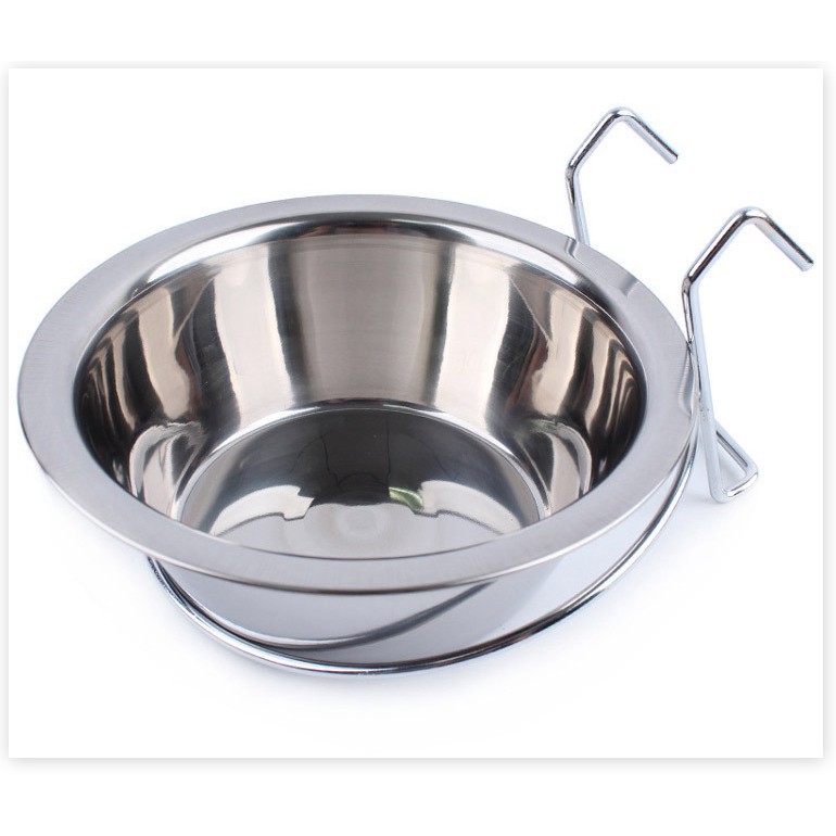 Bát ăn cho chó mèo - Bát inox treo chuồng có giá đỡ (3 size) chén ăn uống cho chó mèo nhỏ