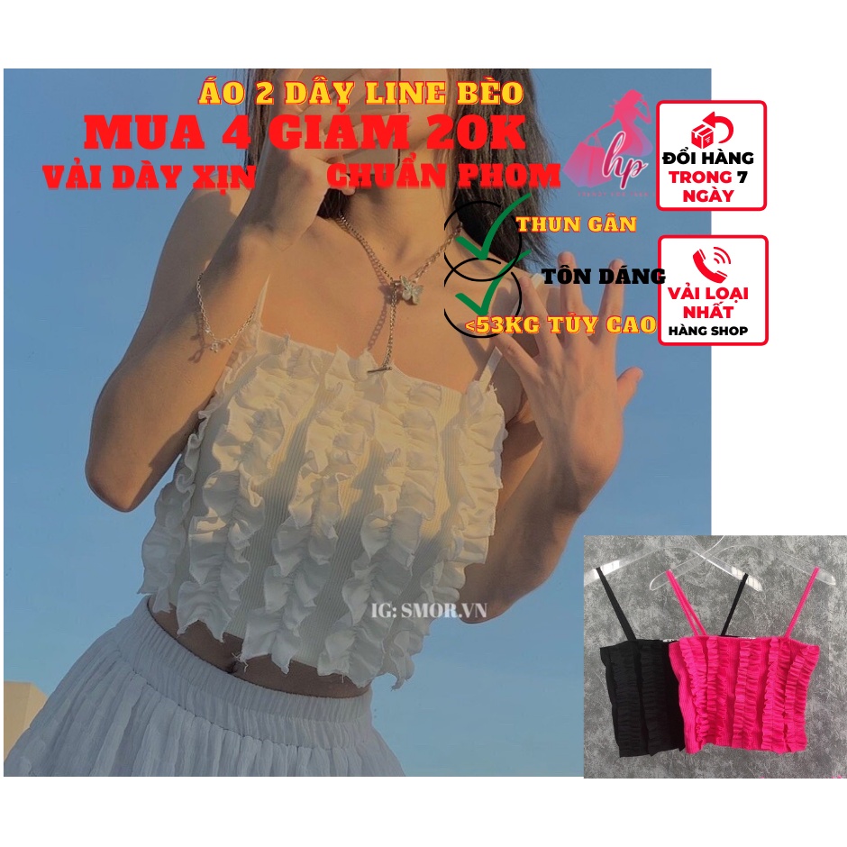 Áo 2 dây nữ kiểu line bèo croptop đẹp ôm body thun gân màu trắng đen  cực dễ thương hàn quốc A110
