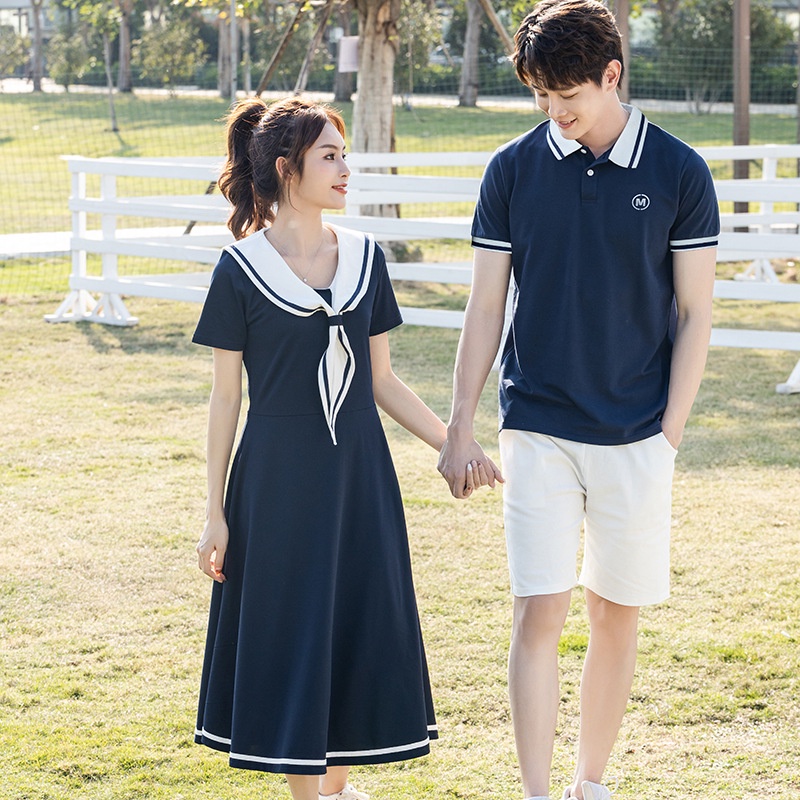 Đầm Thun Cổ Polo Màu Xanh Dương Thời Trang Cho Gia Đình