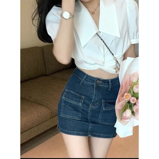 Áo sơ mi croptop cột nơ