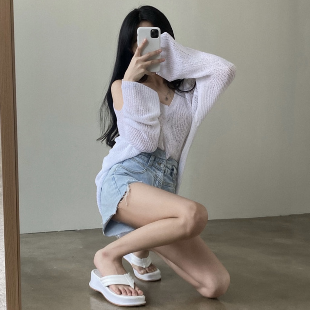Áo sweater XIAOZHAINV dệt kim tay dài cổ chữ v chống nắng phong cách Hàn Quốc cho nữ 3 màu tùy chọn