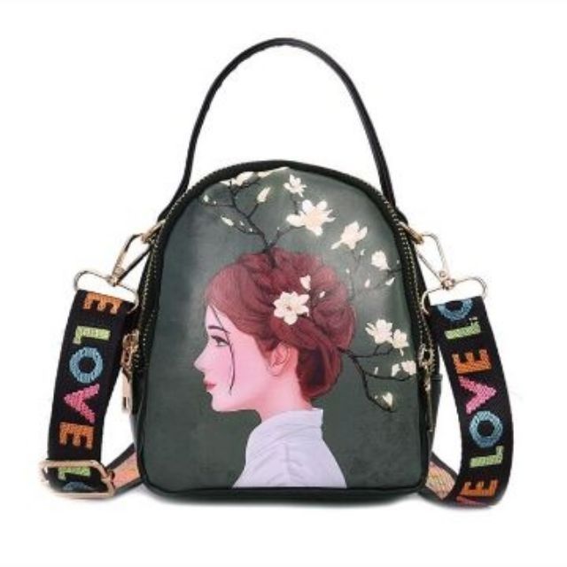 Túi đeo chéo nữ kiểu Hàn Quốc dây chữ love 2- 3 ngăn