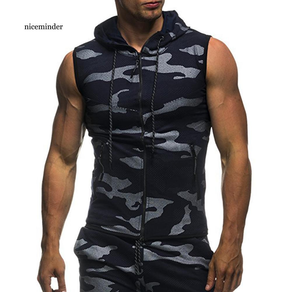 Ncm NCM NCM NCMÁo Hoodie Không Tay Họa Tiết Rằn Ri Phối Khóa Kéo Thời Trang Mùa Hè Cho Nam
