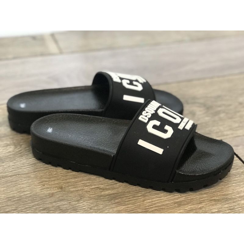 Dép thời trang quai ngang icon trắng đen size từ 35-43