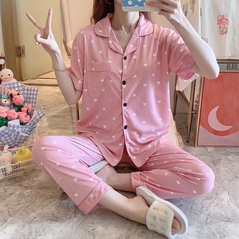 Bộ đồ mặc nhà, đồ ngủ pijama style Hàn Quốc quần dài cho nữ