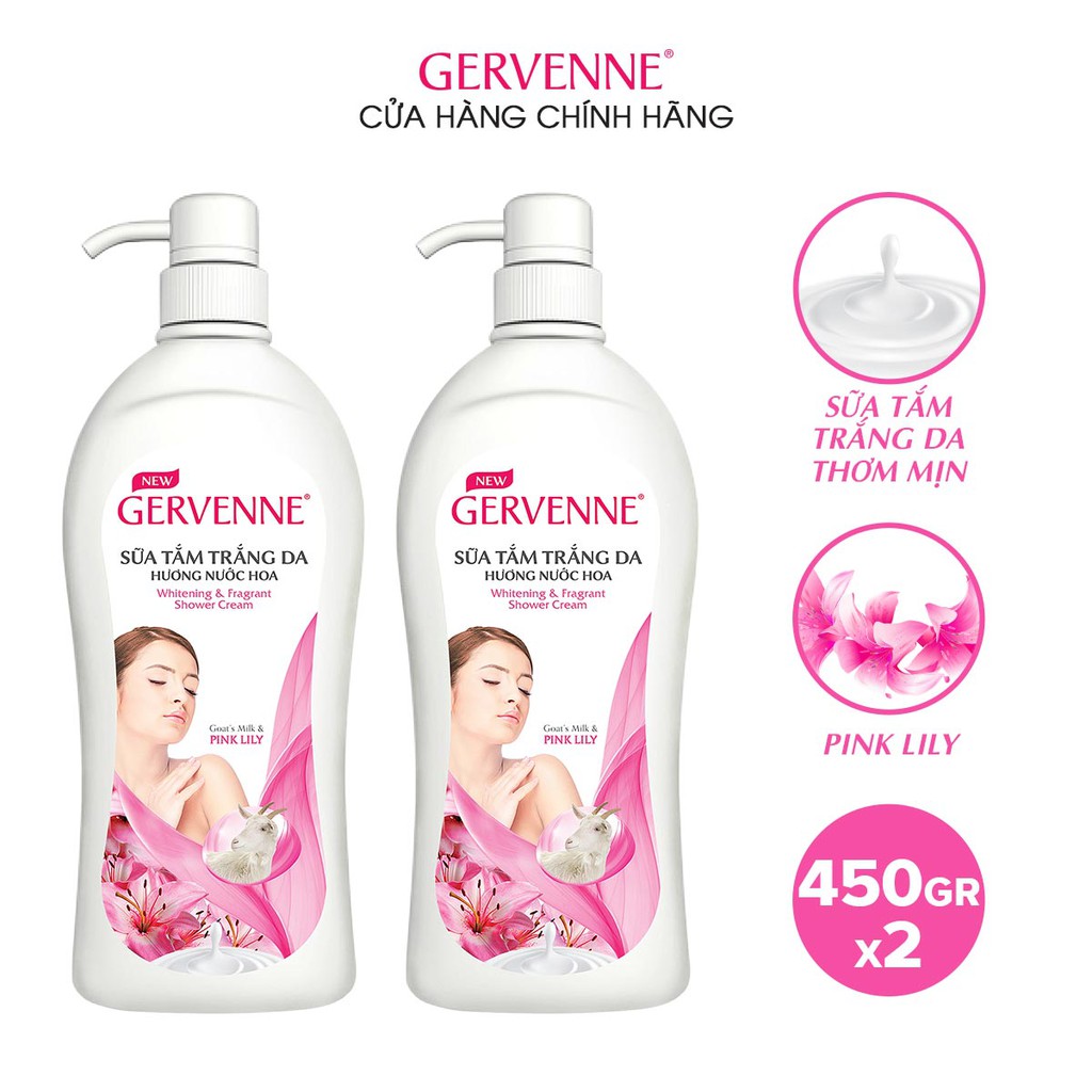 Combo 2 Sữa tắm Trắng da Hương nước hoa Gervenne Pink Lily 450g/chai