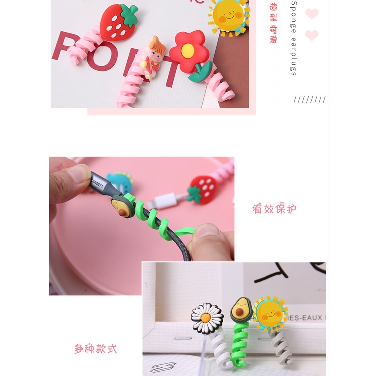 Set 2 Phụ Kiện Bảo Vệ Dây Cáp Sạc Điện Thoại Chống Gãy Hình Hoạt Hình Dễ Thương