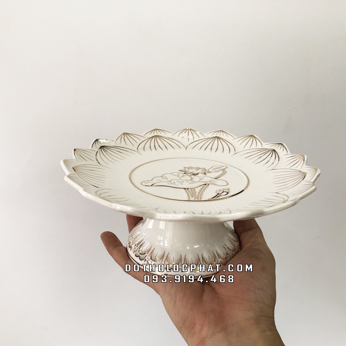 Dĩa Trái Cây Thờ Cúng Phật Gia Tiên Bằng Sứ Hoa Sen