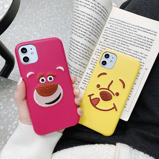 Disney Hoạt Hình Họa Tiết Da Thêu Pooh IPhone 11 Pro Max Xs XR I8 I7 Plus Ốp Lưng Điện Thoại Gấu Ôm Anh Trai Da Họa Tiết Ốp Lưng Điện Thoại
