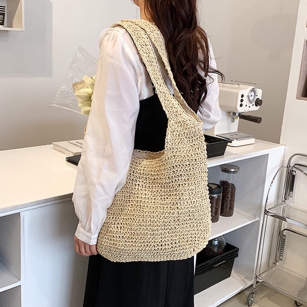 Túi cói Hobo ( túi lang thang) đeo vai cỡ lớn -2 dây đeo - phong cách Bohemian