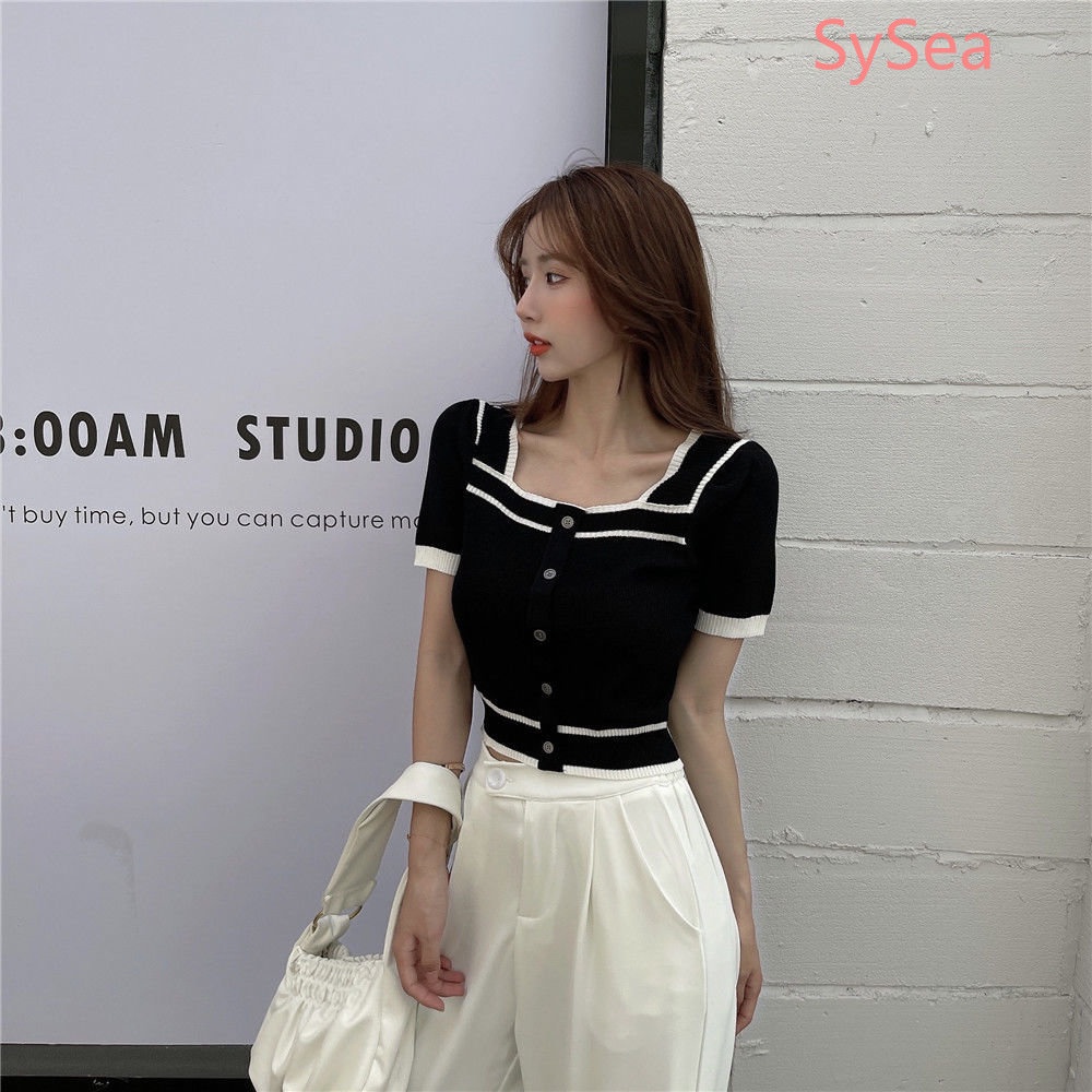 Áo Dệt Kim Cổ Vuông Thời Trang Mùa Hè Pháp Cho Nữ