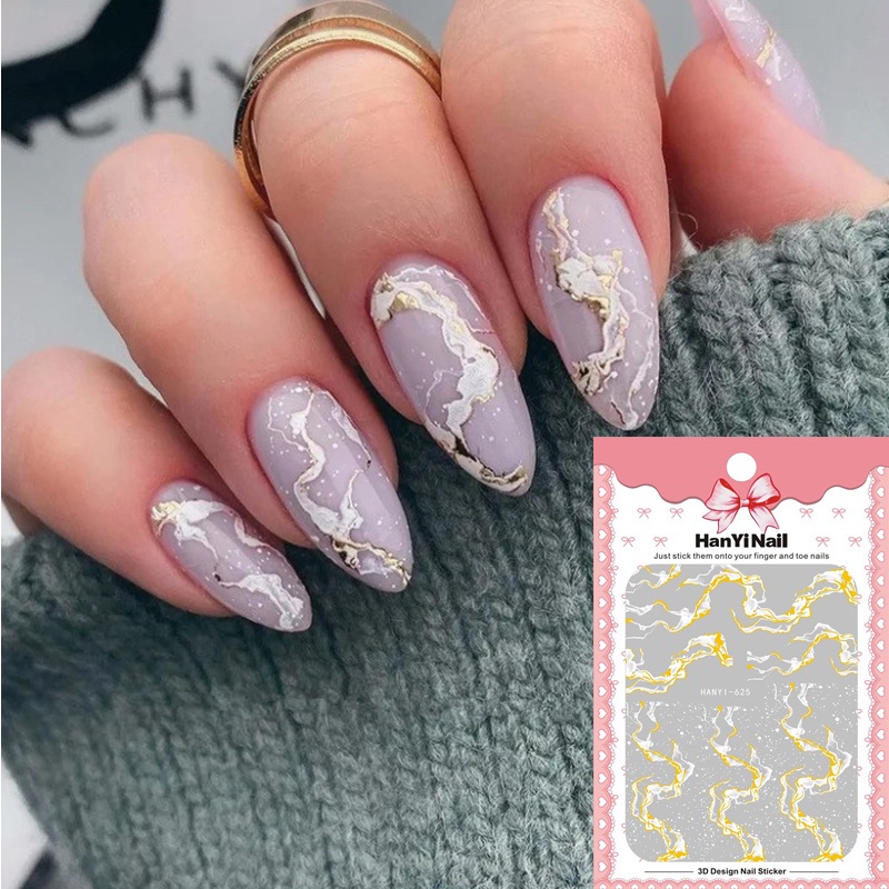Miếng Dán Trang Trí Móng Tay Tự Dính Họa Tiết Màu Vàng Sáng Tạo DIY