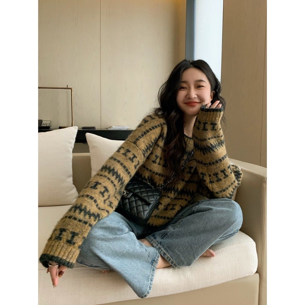 Korean Retro Knitted Sweater Women 2021 Spring And Autumn New Round Neck Long-Sleeved Shirt College Style | BigBuy360 - bigbuy360.vn