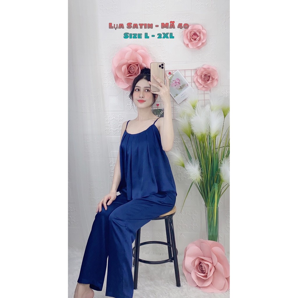 HÀNG CAO CẤP - SET ĐỒ BỘ LỤA SATIN QUẦN DÀI ÁO 2 DÂY | BigBuy360 - bigbuy360.vn
