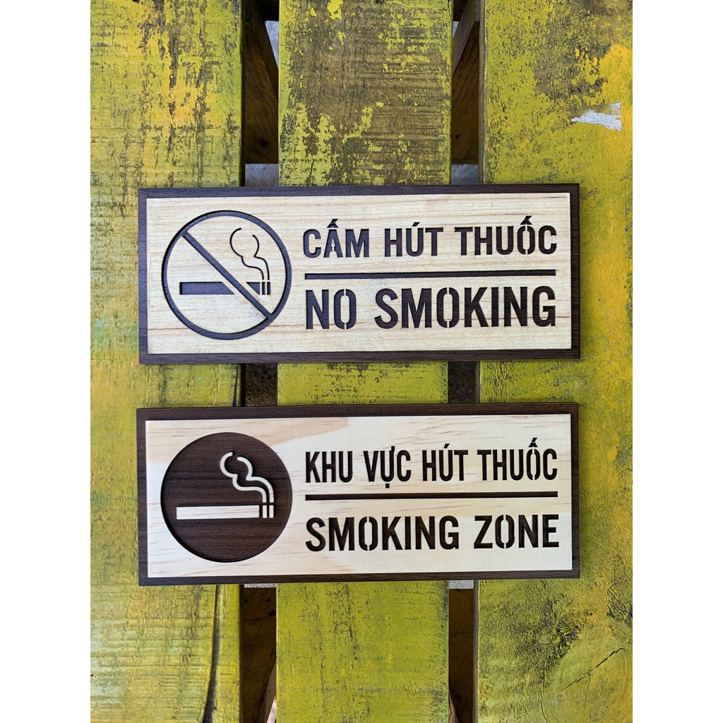 Bảng gỗ Không hút thuốc/ Khu vực được hút thuốc - No Smoking - Smoking zone