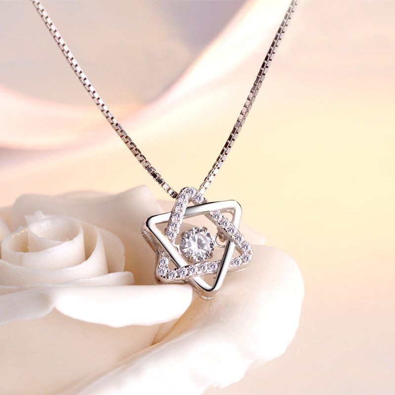 Dây chuyền / vòng cổ Mạ Bạc 925 Sao kép nạm đá thanh lịch duyên dáng hottrend VC