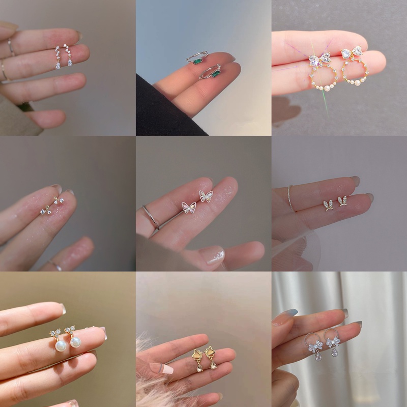 Bông Tai Hình Nơ Đính Đá Zircon / Ngọc Trai Mini Phong Cách Hàn Quốc Thời Trang Cho Nữ