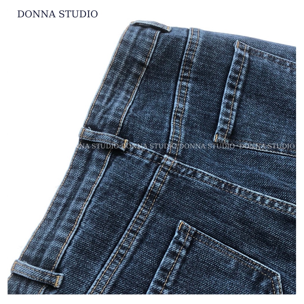 Quần Bò Nữ Ống Đứng Xanh Đậm Cắt Gấu DONNA Quần Jean Tôn Dáng Chất Lượng Cao