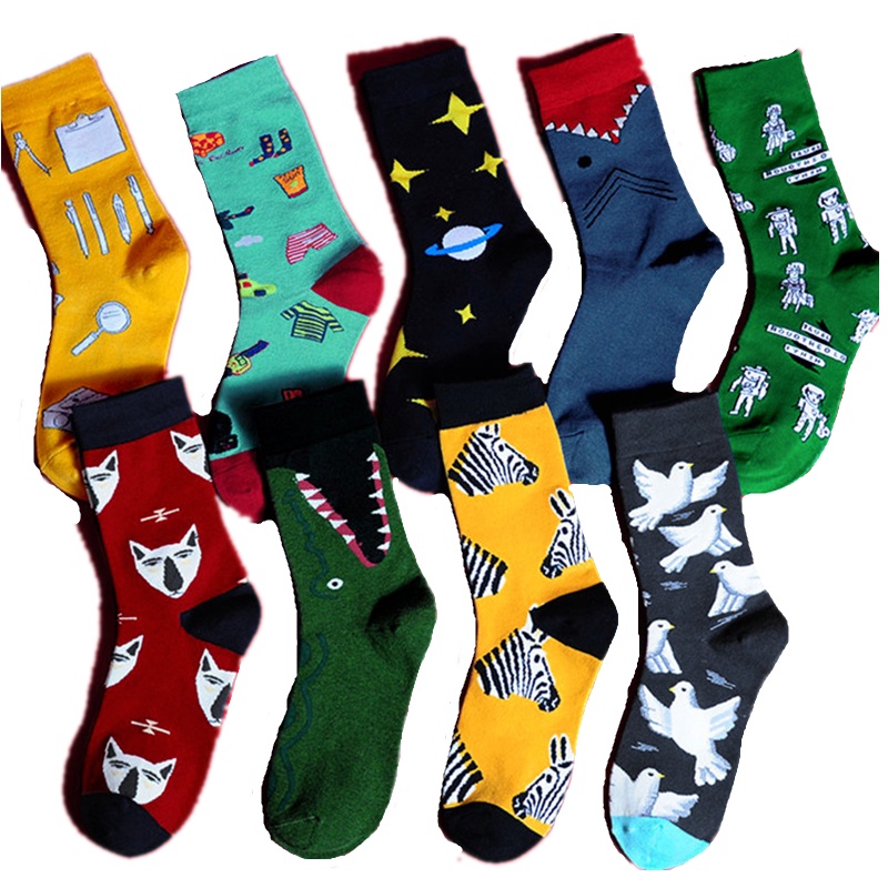 WAFNHA D341 Vớ Cotton Cổ Cao In Họa Tiết Ngựa Vằn/Màu Sắc Độc Đáo Thời Trang Cho Nam