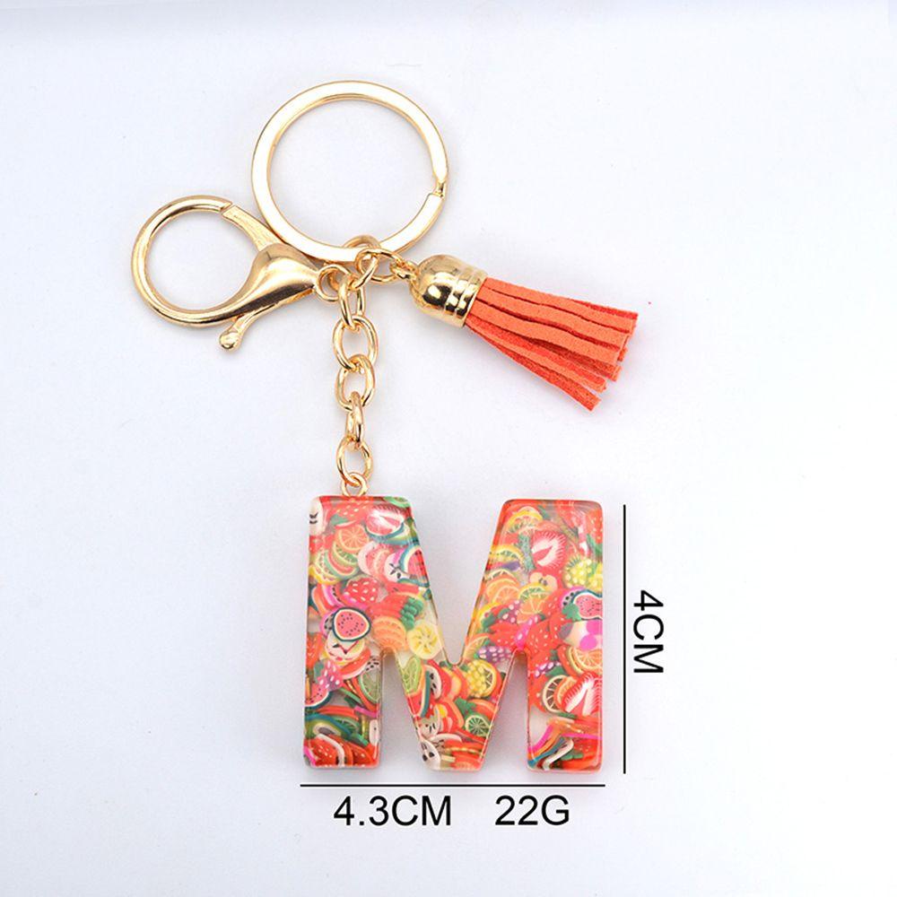 Móc Khóa Hình 26 Chữ Cái Gắn Lát Trái Cây Màu Sáng Phối Tua Rua Thời Trang Cho Nữ