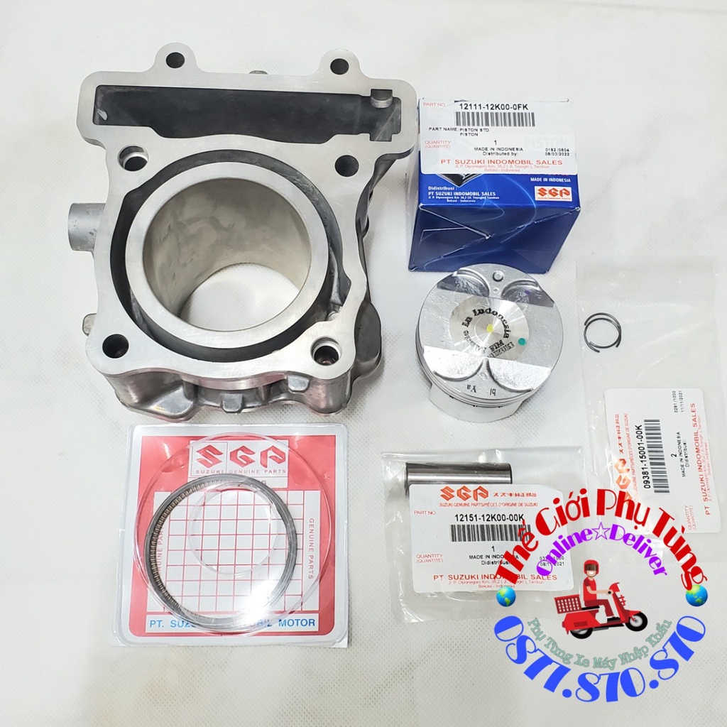 Bộ Nòng (lòng) piston bạc Raider fi - Satria fi - GSX 150 Zin Suzuki indonesia - 12100-12K00-000