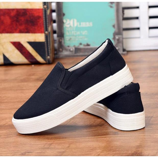 Giày slip on vải trơn đế bánh mì S336 vải thô mềm thoáng mát đế cao su dẻo bền rẻ đẹp ♠️