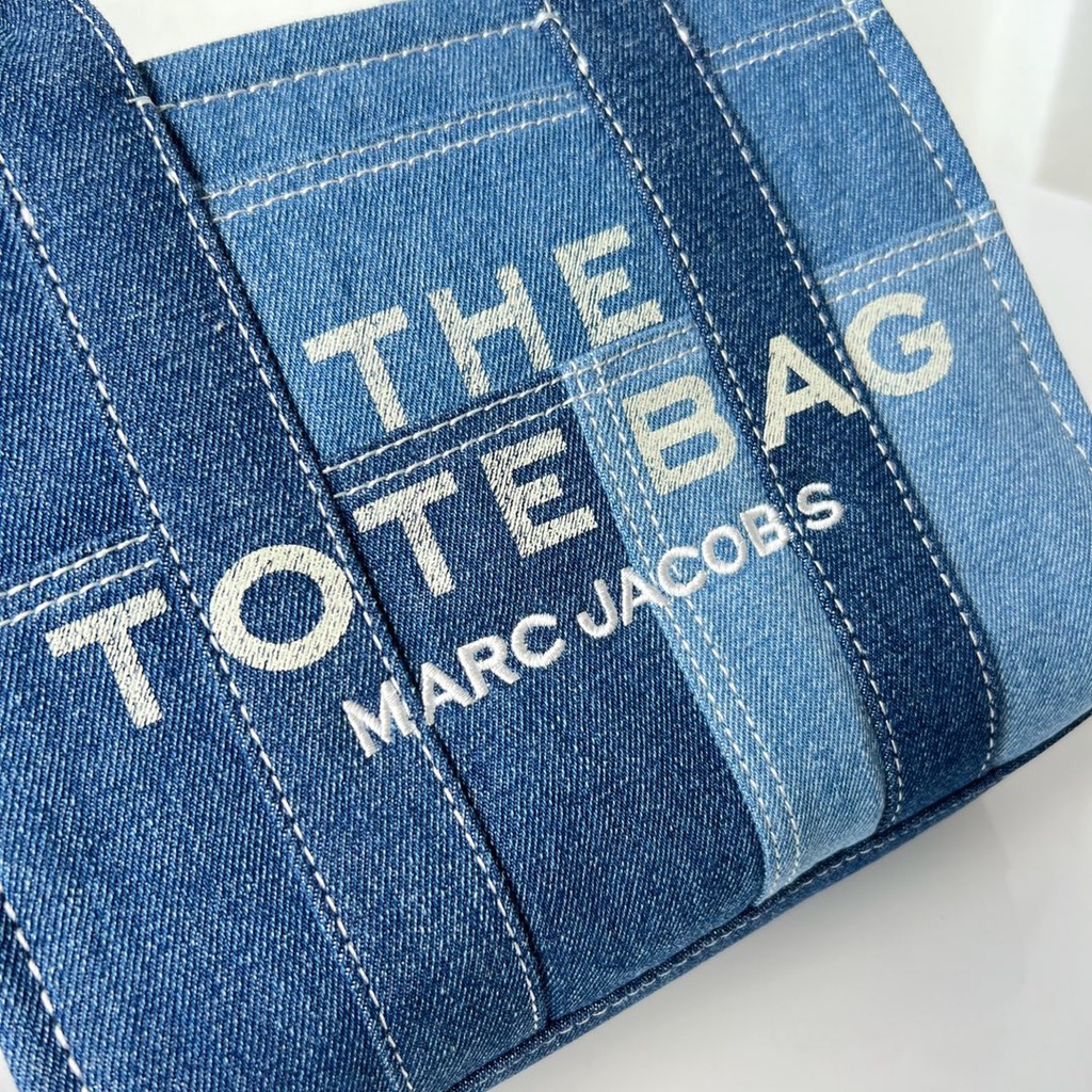 Túi xách nữ da thật thời trang cao cấp Marc Jacobs thiết kế vải denim in chữ thương hiệu