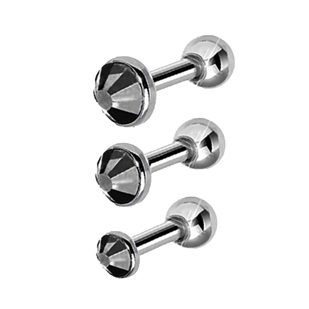 Bộ 3 khuyên tai chất liệu thép không gỉ đính đá kiểu dáng đơn giản