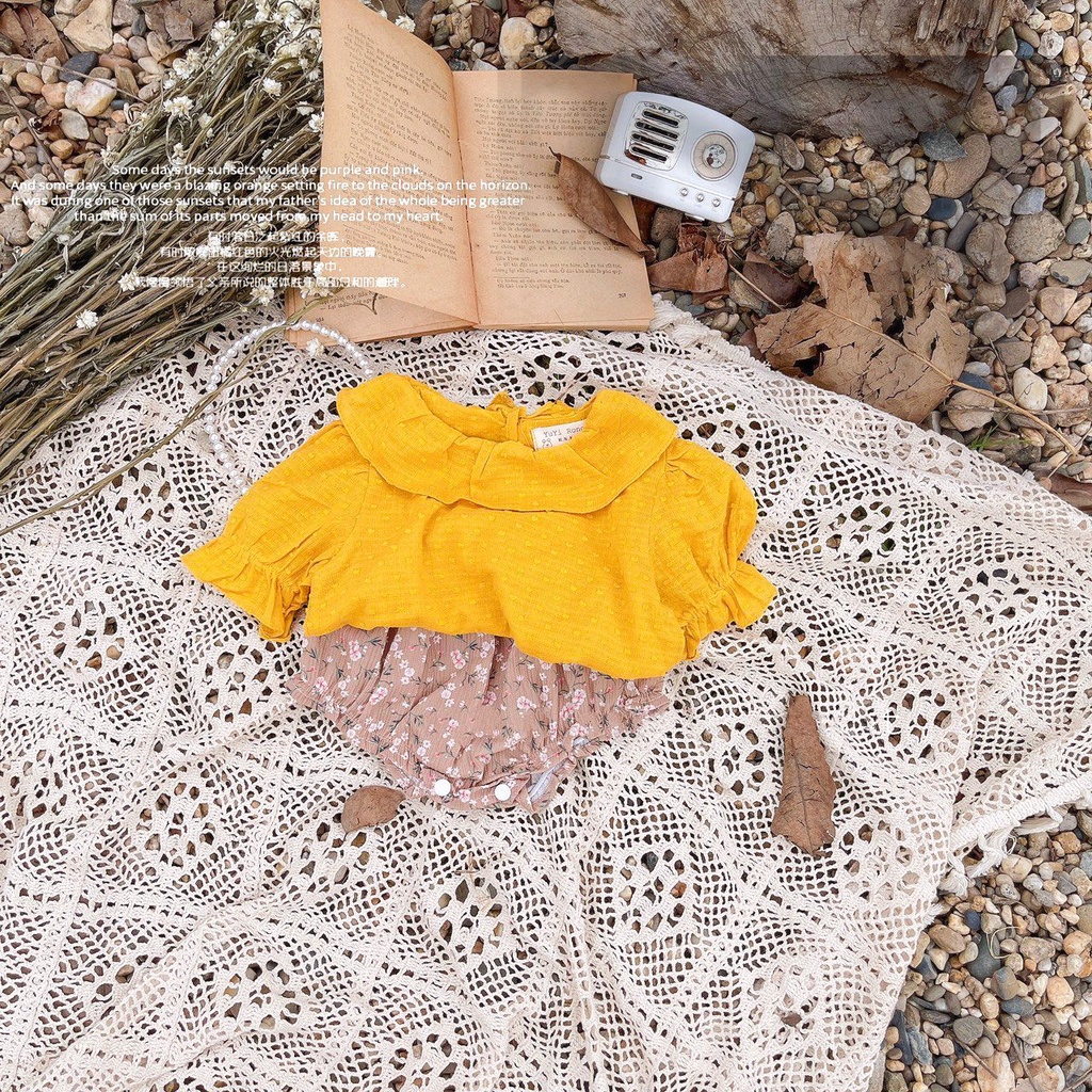 Set áo cổ tròn tay phồng kèm quần hoa lưng thun bé gái sơ sinh 1 2 3 tuổi MINTSCLOSET Mint's Closet - GA2047 - q167